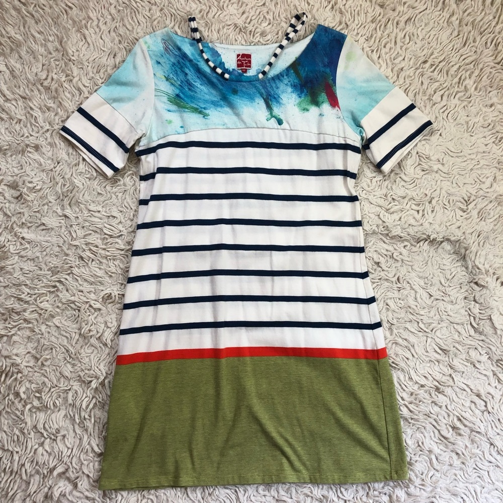 Aventures des toiles Abstract Watercolor Striped Mini Dress